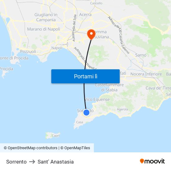 Sorrento to Sant' Anastasia map