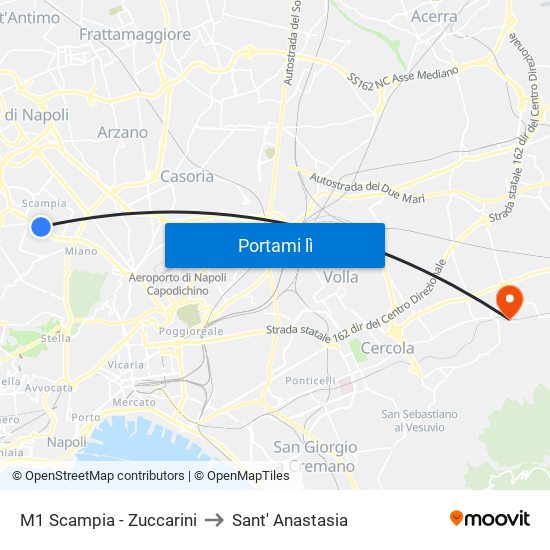 M1 Scampia - Zuccarini to Sant' Anastasia map