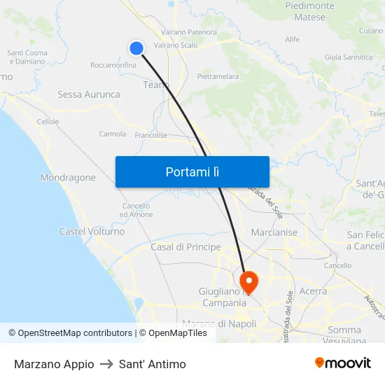 Marzano Appio to Sant' Antimo map