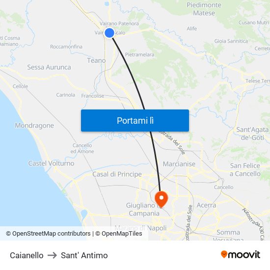 Caianello to Sant' Antimo map