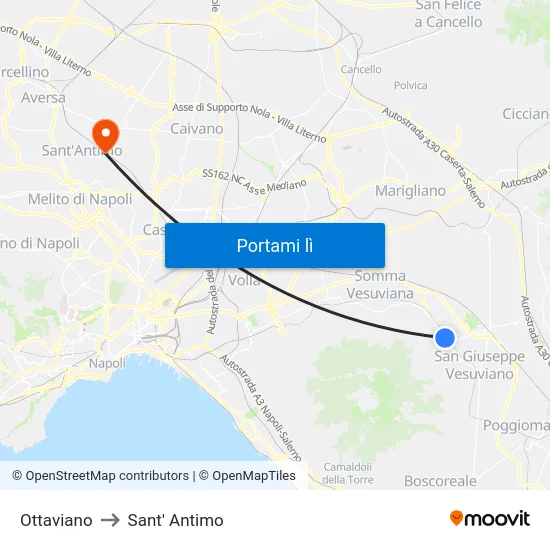 Ottaviano to Sant' Antimo map