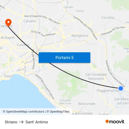 Striano to Sant' Antimo map
