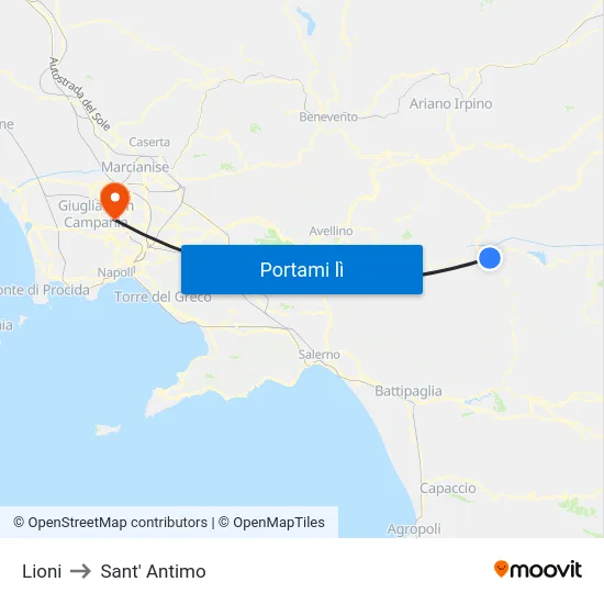Lioni to Sant' Antimo map