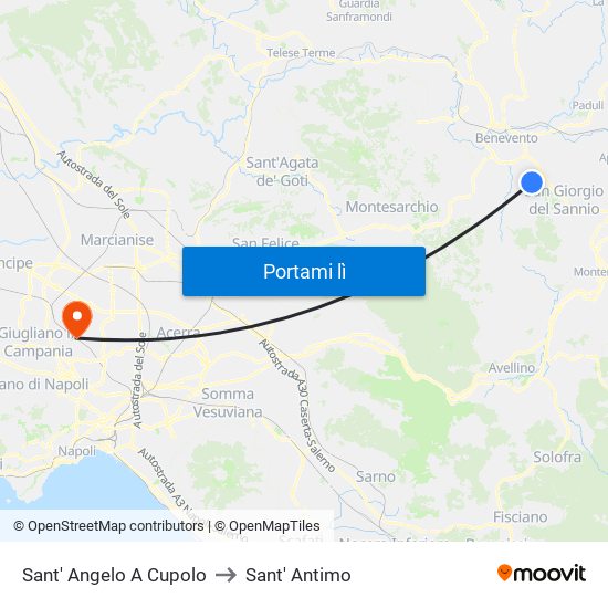 Sant' Angelo A Cupolo to Sant' Antimo map