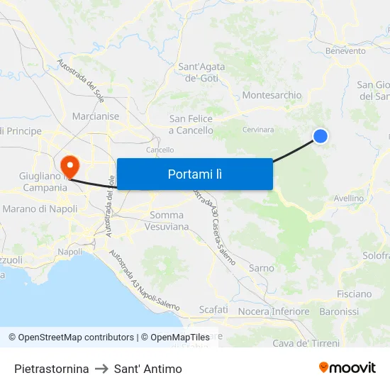 Pietrastornina to Sant' Antimo map