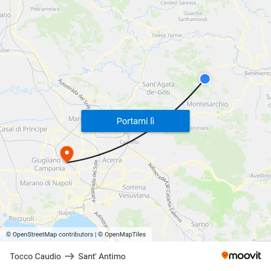 Tocco Caudio to Sant' Antimo map