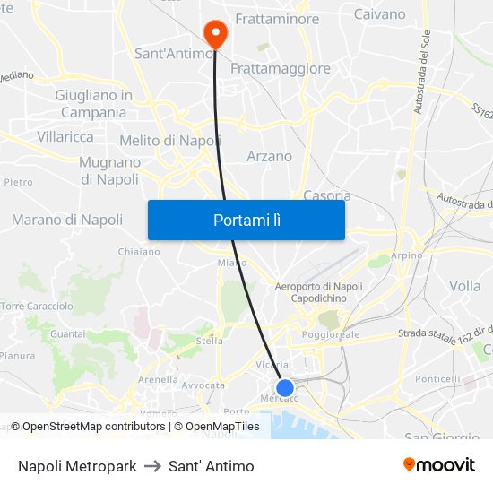 Napoli Metropark to Sant' Antimo map