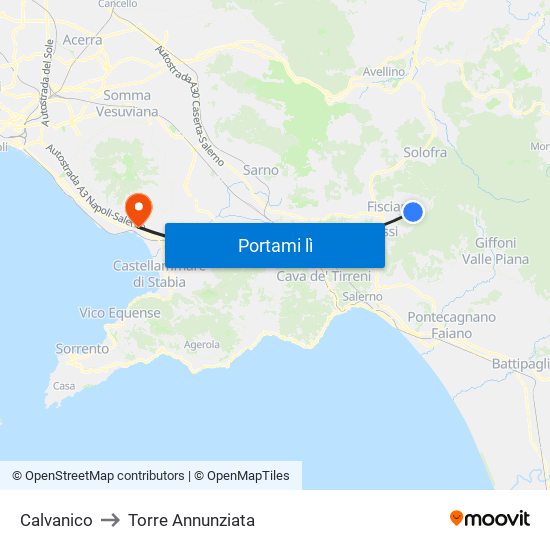 Calvanico to Torre Annunziata map