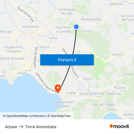 Arpaia to Torre Annunziata map
