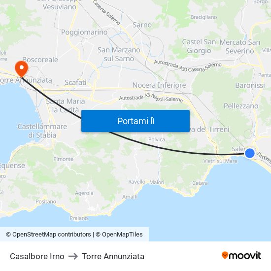Casalbore Irno to Torre Annunziata map