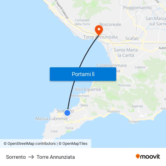 Sorrento to Torre Annunziata map