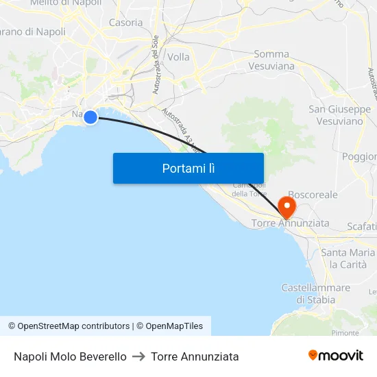 Napoli Molo Beverello to Torre Annunziata map