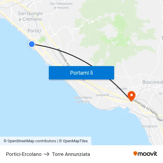 Portici-Ercolano to Torre Annunziata map