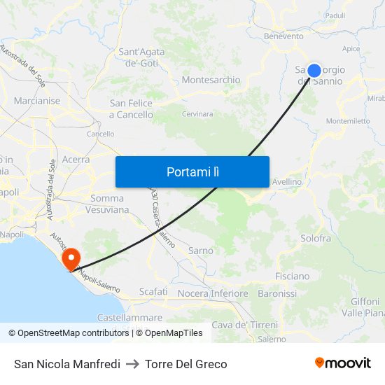 San Nicola Manfredi to Torre Del Greco map