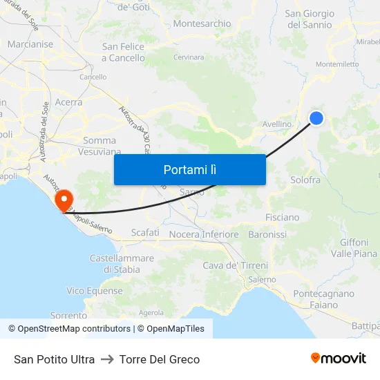 San Potito Ultra to Torre Del Greco map
