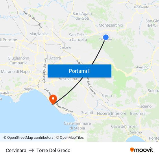 Cervinara to Torre Del Greco map