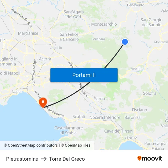 Pietrastornina to Torre Del Greco map