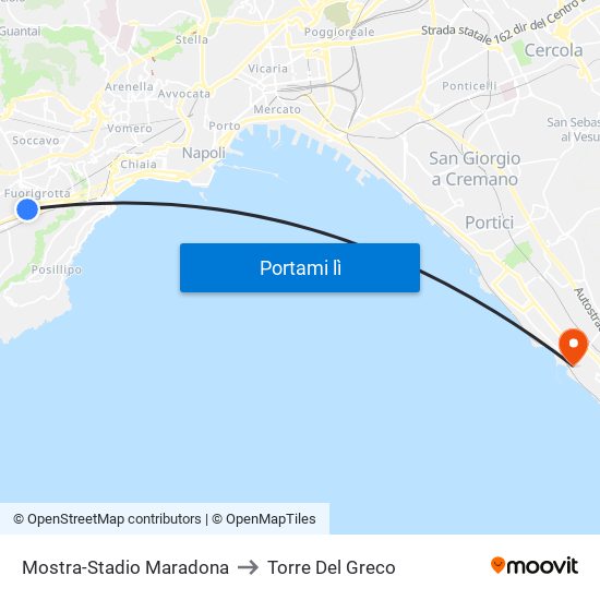 Mostra-Stadio Maradona to Torre Del Greco map