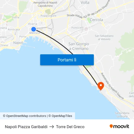 Napoli Piazza Garibaldi to Torre Del Greco map