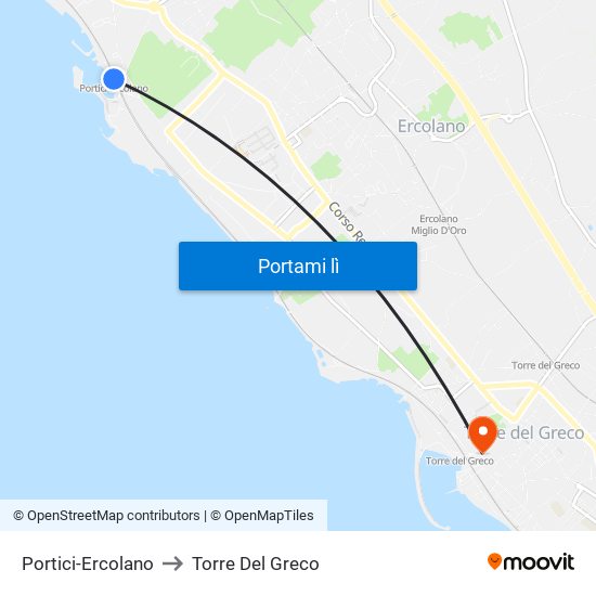 Portici-Ercolano to Torre Del Greco map