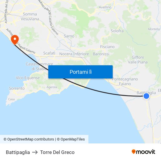Battipaglia to Torre Del Greco map
