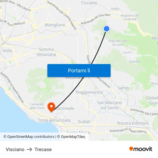 Visciano to Trecase map