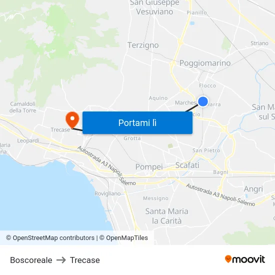 Boscoreale to Trecase map