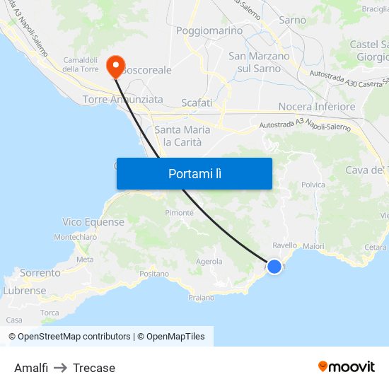 Amalfi to Trecase map