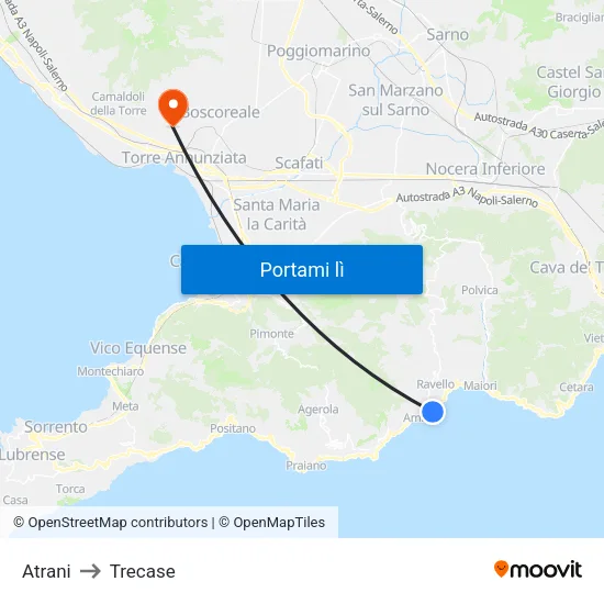 Atrani to Trecase map