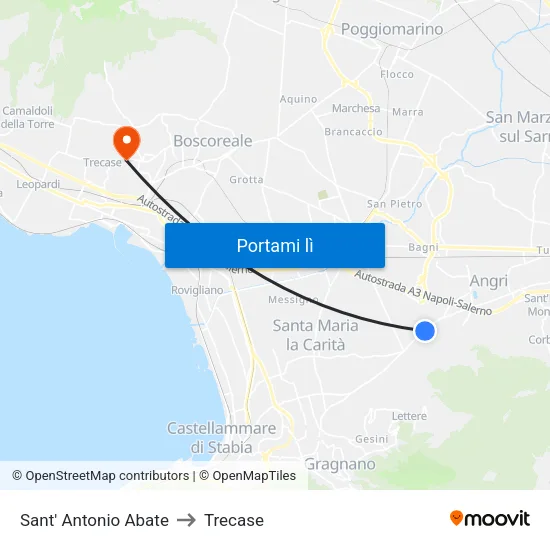 Sant' Antonio Abate to Trecase map