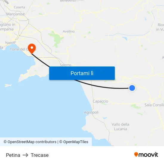 Petina to Trecase map