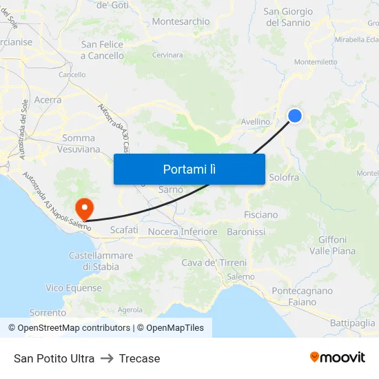 San Potito Ultra to Trecase map