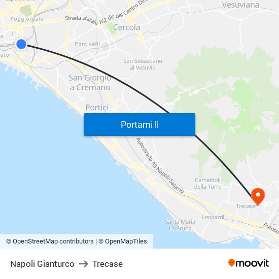 Napoli Gianturco to Trecase map