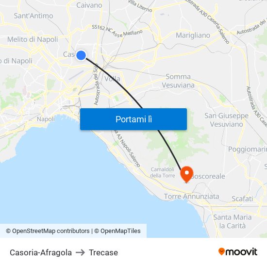 Casoria-Afragola to Trecase map