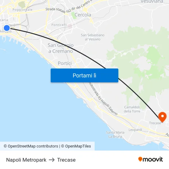 Napoli Metropark to Trecase map