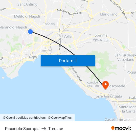 Piscinola-Scampia to Trecase map