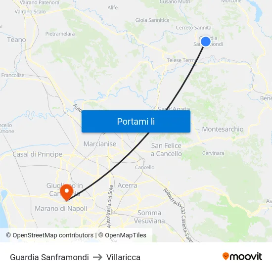 Guardia Sanframondi to Villaricca map