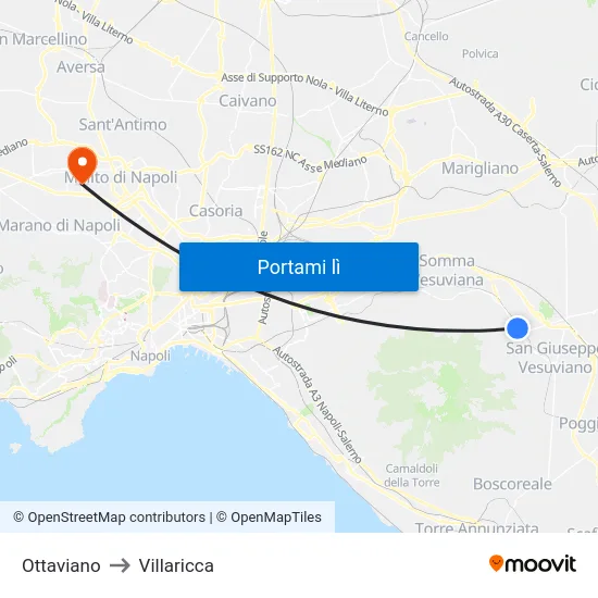 Ottaviano to Villaricca map