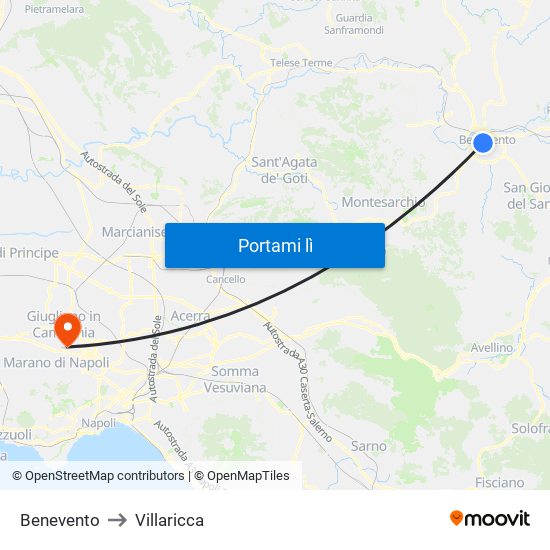 Benevento to Villaricca map