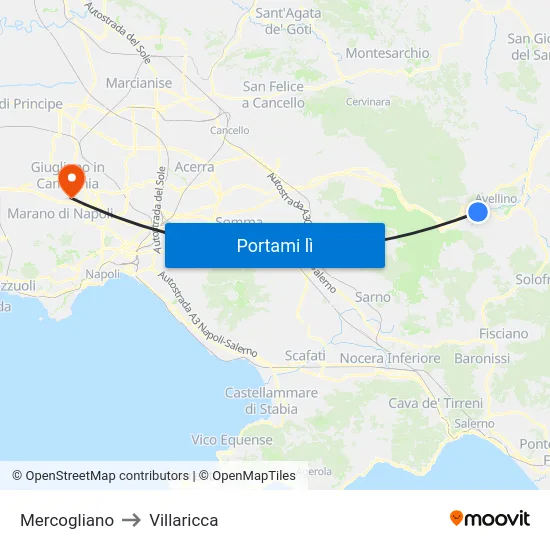 Mercogliano to Villaricca map