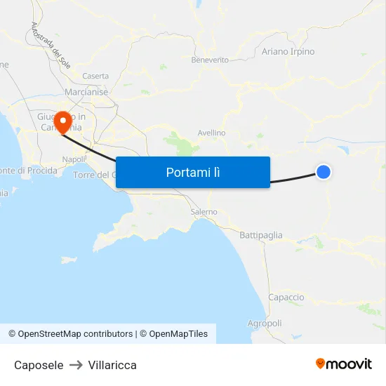 Caposele to Villaricca map