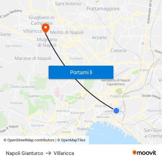 Napoli Gianturco to Villaricca map