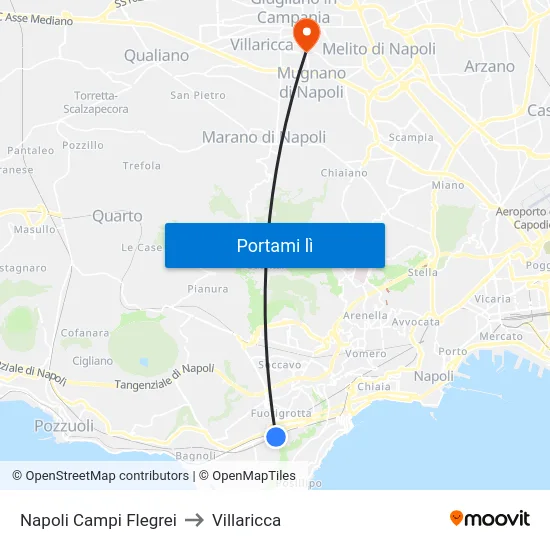 Napoli Campi Flegrei to Villaricca map