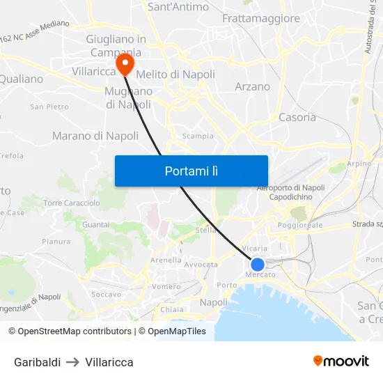 Garibaldi to Villaricca map