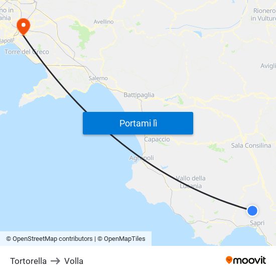 Tortorella to Volla map