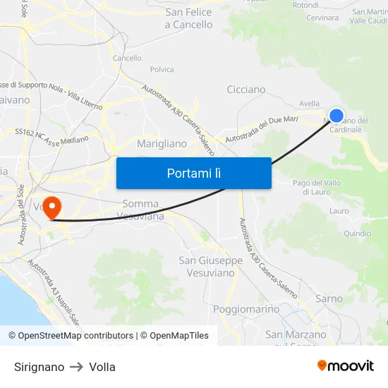 Sirignano to Volla map