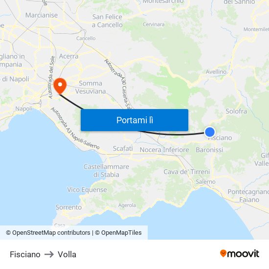 Fisciano to Volla map