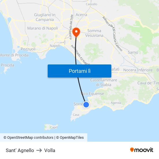 Sant' Agnello to Volla map