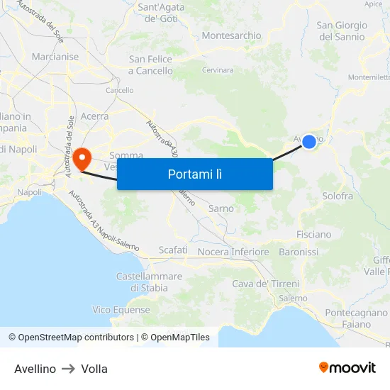 Avellino to Volla map