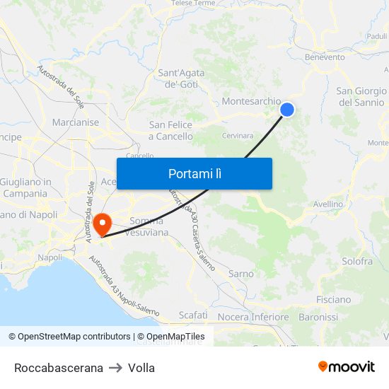 Roccabascerana to Volla map